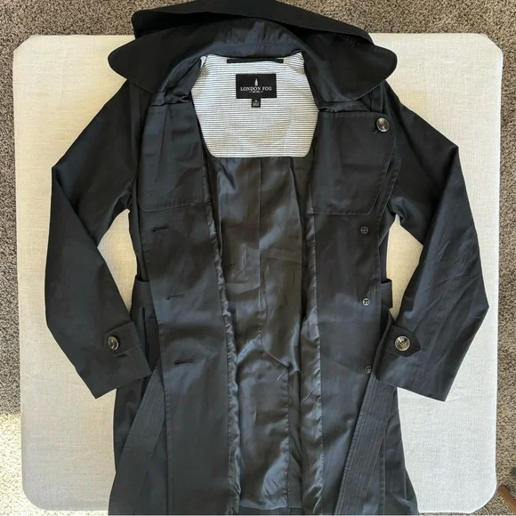 London Fog Women's Black Trench Coat with removable hood size m - Picture 2 of 11